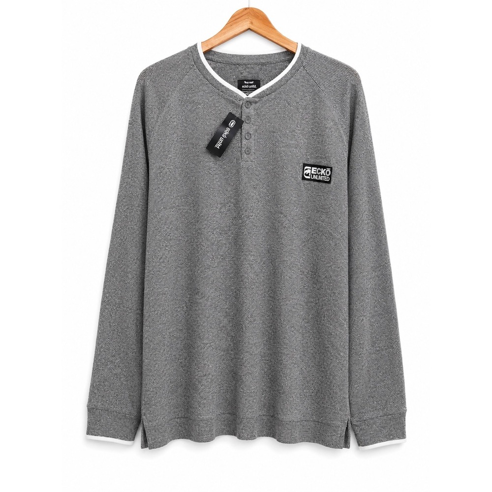 NEW Ecko Unltd Mens Grey Marled Long Sleeve Henley Shirt 5XL